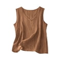 thumbnail image 2 of Vmvidoty Cotton Linen Tank Tops for Women Flowy V Neck Women Shirts Loose Fit Sleeveless Summer Tops 21 Colors Size S-2XL Coffee 2XL, 2 of 4