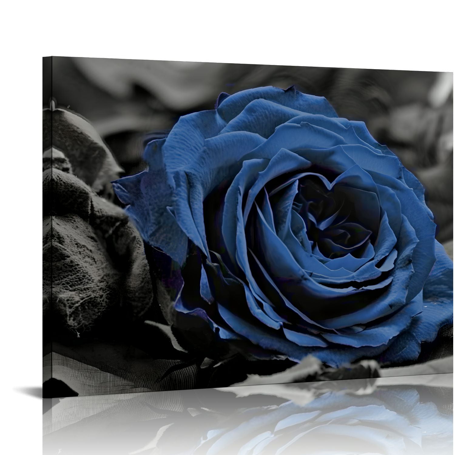 JEUXUS Blue Rose Canvas Wall Art Black and White Flowers Painting