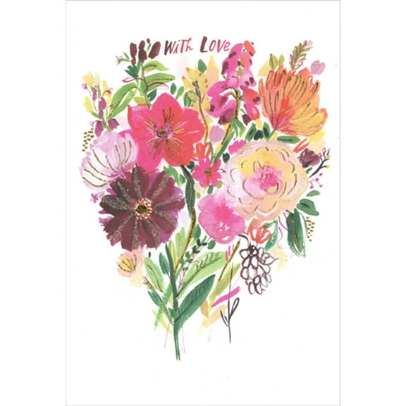 Pictura With Love: Large Pink and Gold Accented Bouquet of Flowers Birthday Card