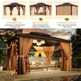 thumbnail image 5 of JolyDale 10 x 13FT Hardtop Gazebo, Double Polycarbonate Roof Aluminum Frame Gazebo W/Curtain and Netting, Brown, 5 of 8