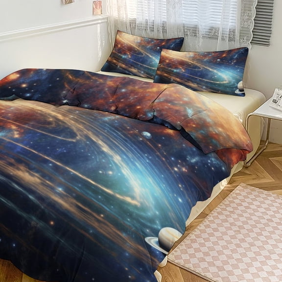 Galaxy Star Outer Space Bedding Set with Zipper Closure for Girls & Boys