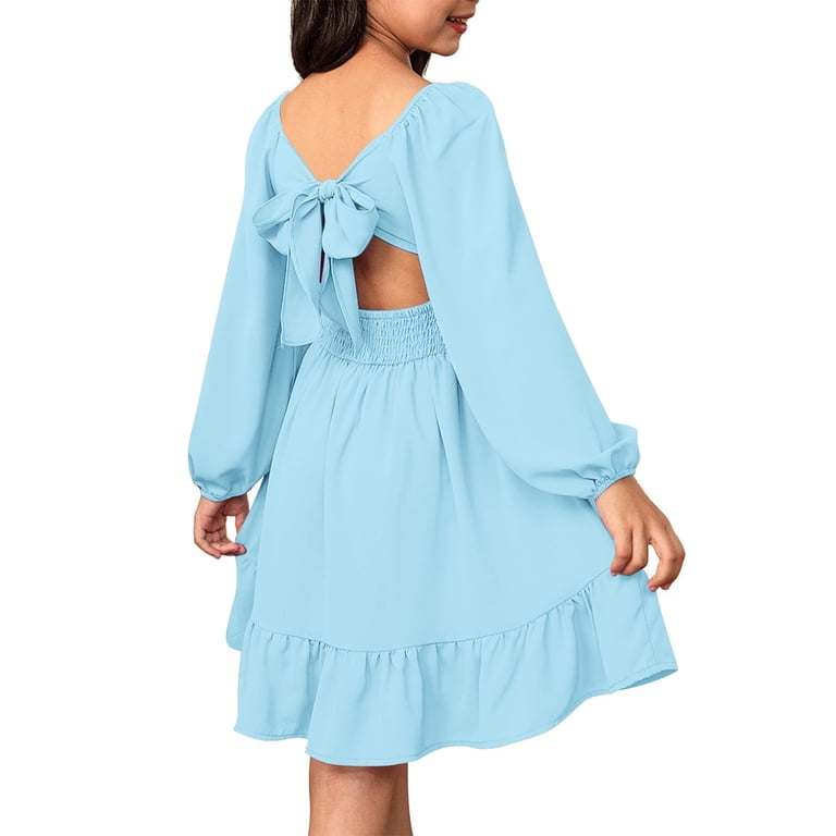 Girls Teen Dress Light Blue Long Sleeve Dress Fall Winter Birthday Party  Dresses Girls Christmas Outfit 14-15 Years