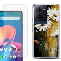 Phone Case for TCL K33 5G, with Screen Protector, by OneToughShield - Abstract Daisy