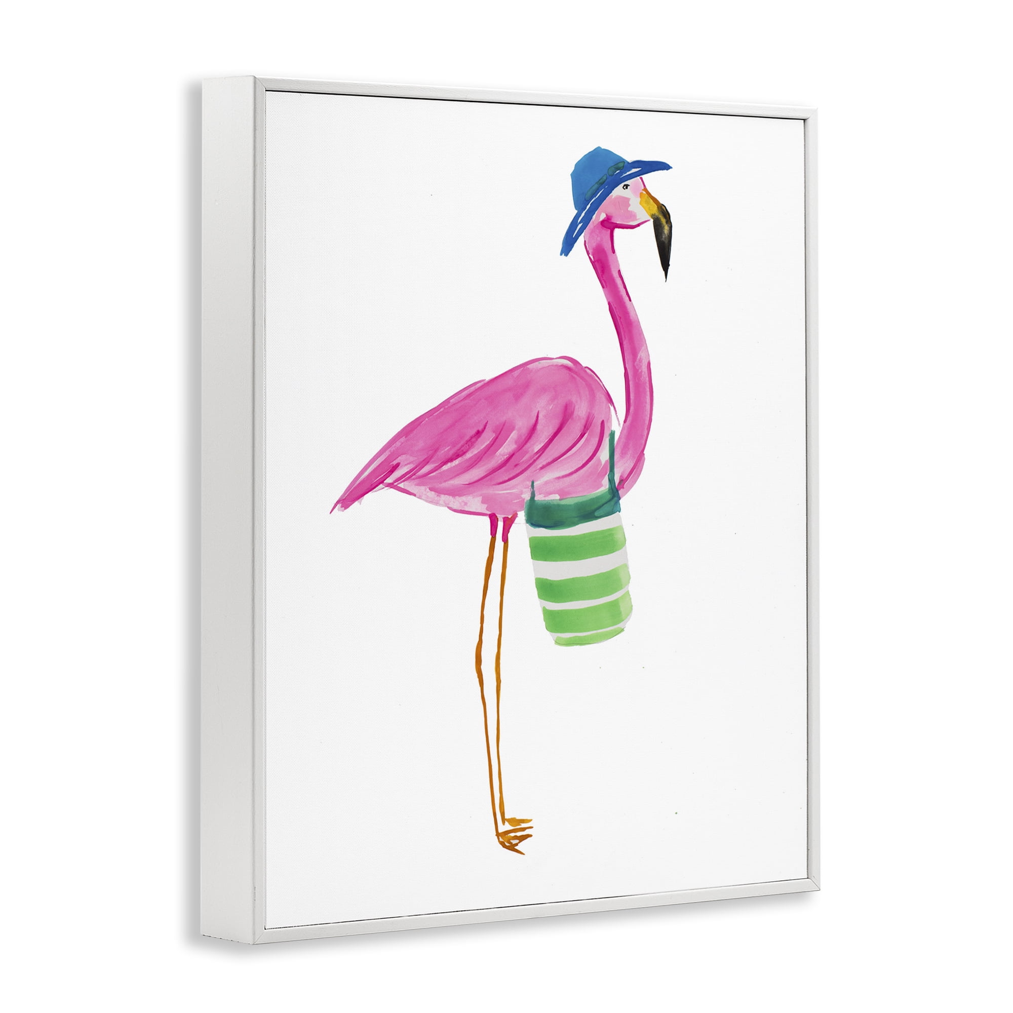 Stupell Industries Flamingo with Beach Bag Animals & Insects Painting White Framed Art Print Wall Art, 24 x 30