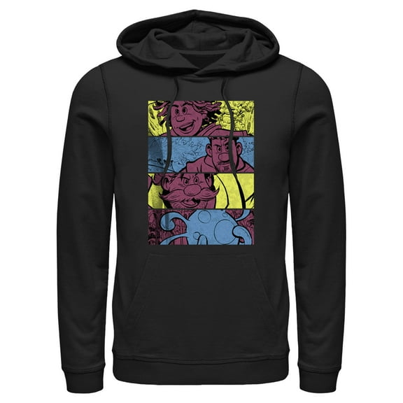 Men's Strange World Clade Family Comic Strips Pull Over Hoodie Black 2X Large