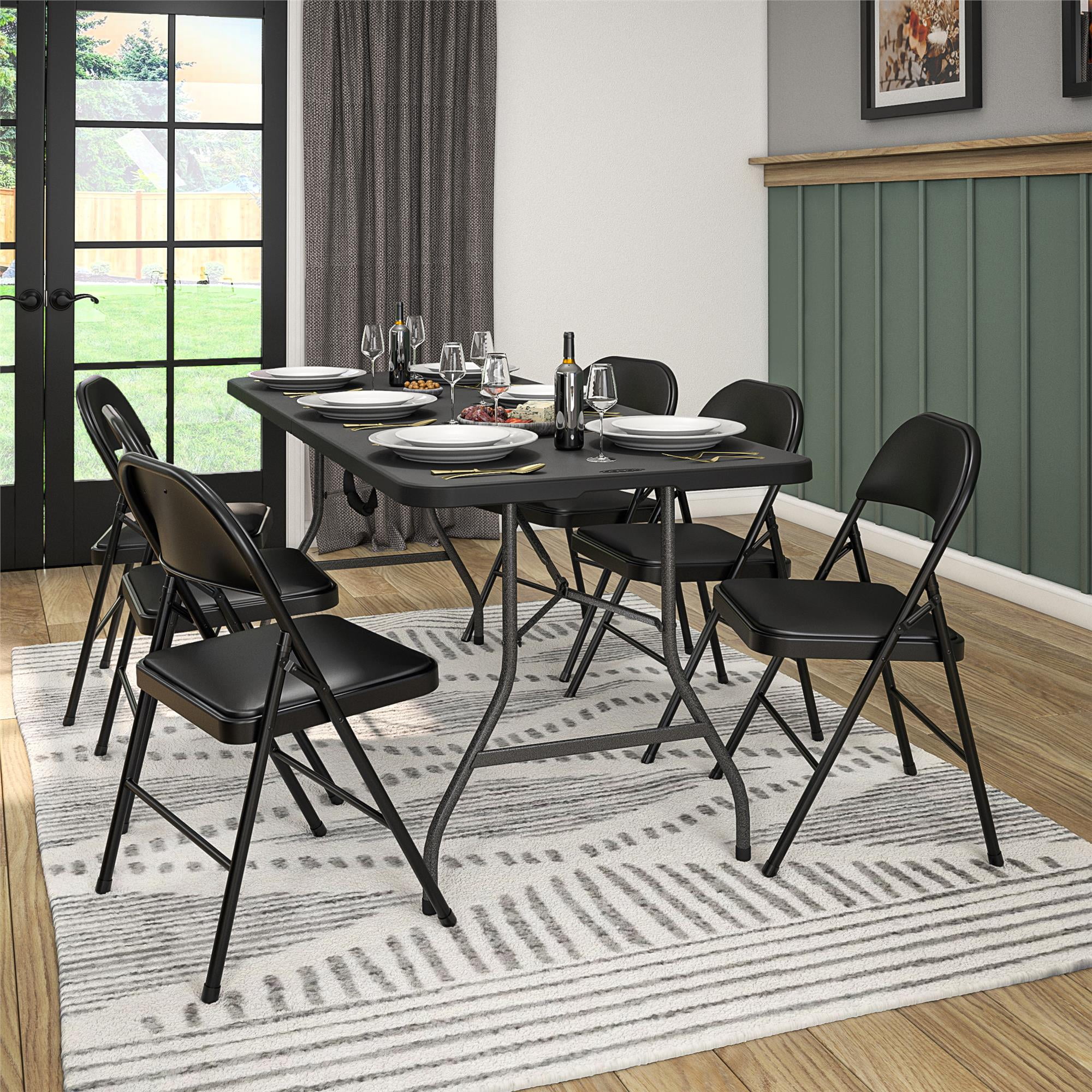 COSCO Premium Double Braced Foldable Black Metal Chair, Vinyl