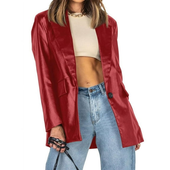 Long Sleeve Pu Jacket Turn-Down Collar Casual Faux-Leather Button Coat