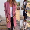 thumbnail image 2 of Women Jacket Turn-down Collar Pockets Solid Color Open Stitch Loose Thermal Long Sleeved Commuting Dating Spring Fall Winter Coat, 2 of 8