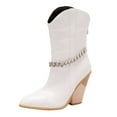 thumbnail image 2 of Wavsuf Cowgirl Boots for Women Thin with Zipper with Fuzz Winter Short Ankle-High with High Heel White Shoes Size 36, 2 of 5
