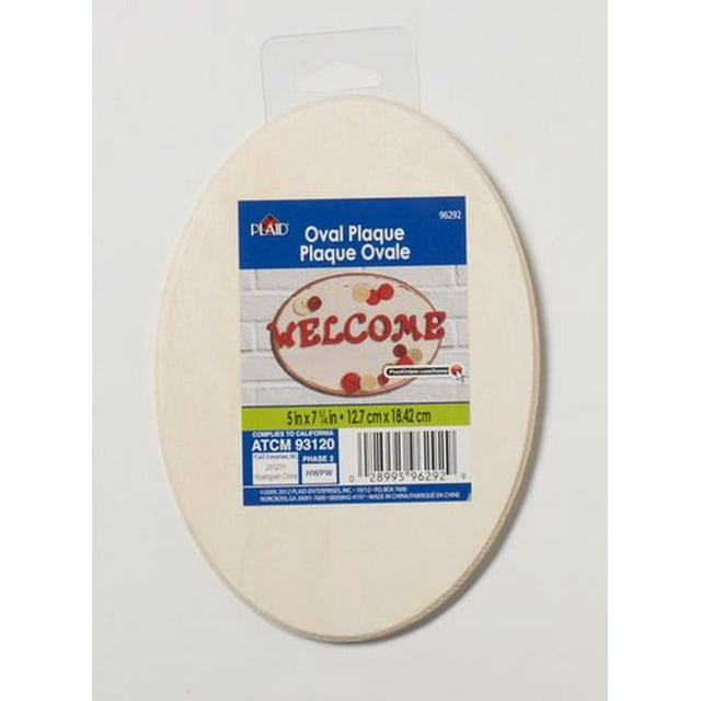 Plaid Wood Surfaces Oval Plaque, 1 Piece, 5" x 7.25"