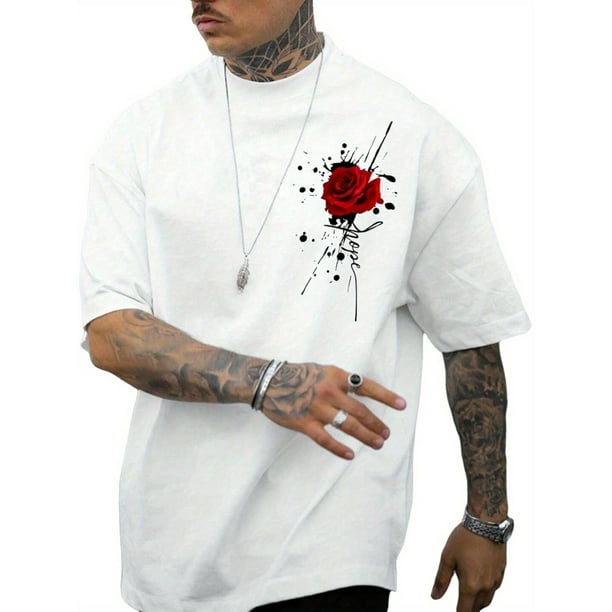 Camisetas gráficas con estampado de rosas para hombre, camisetas extragrandes de verano, camisetas deportivas informales para el tiempo libre