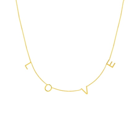 14k Yellow Gold Block Letter Name Personalized Monogram Initials Love Adjustable Necklace 18 Inch Pendant Necklace for W