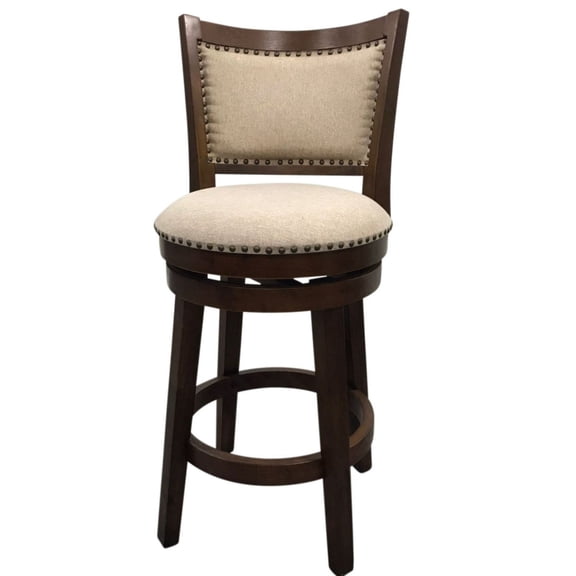 Contemporary Home Living Swivel Seat Upholstered Barstool - 38" - Set of 2 - Walnut Brown and Beige