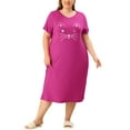 thumbnail image 2 of Agnes Orinda Nuisettes pour Femmes Grande Taille Col Rond Manches Courtes Pyjama à Imprimé Chats avec Poche 1X Fuchsia, 2 of 7