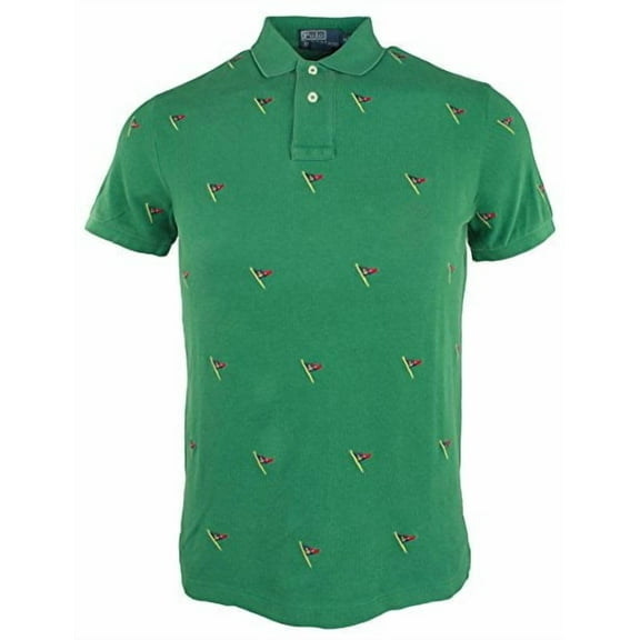 Men's Custom-Fit Allover Flag Embroidered Polo Shirt Grn Medium
