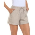 thumbnail image 4 of HDE Women's High Waisted Linen Blend 4" Inseam Drawstring Shorts Gray Beige S, 4 of 6