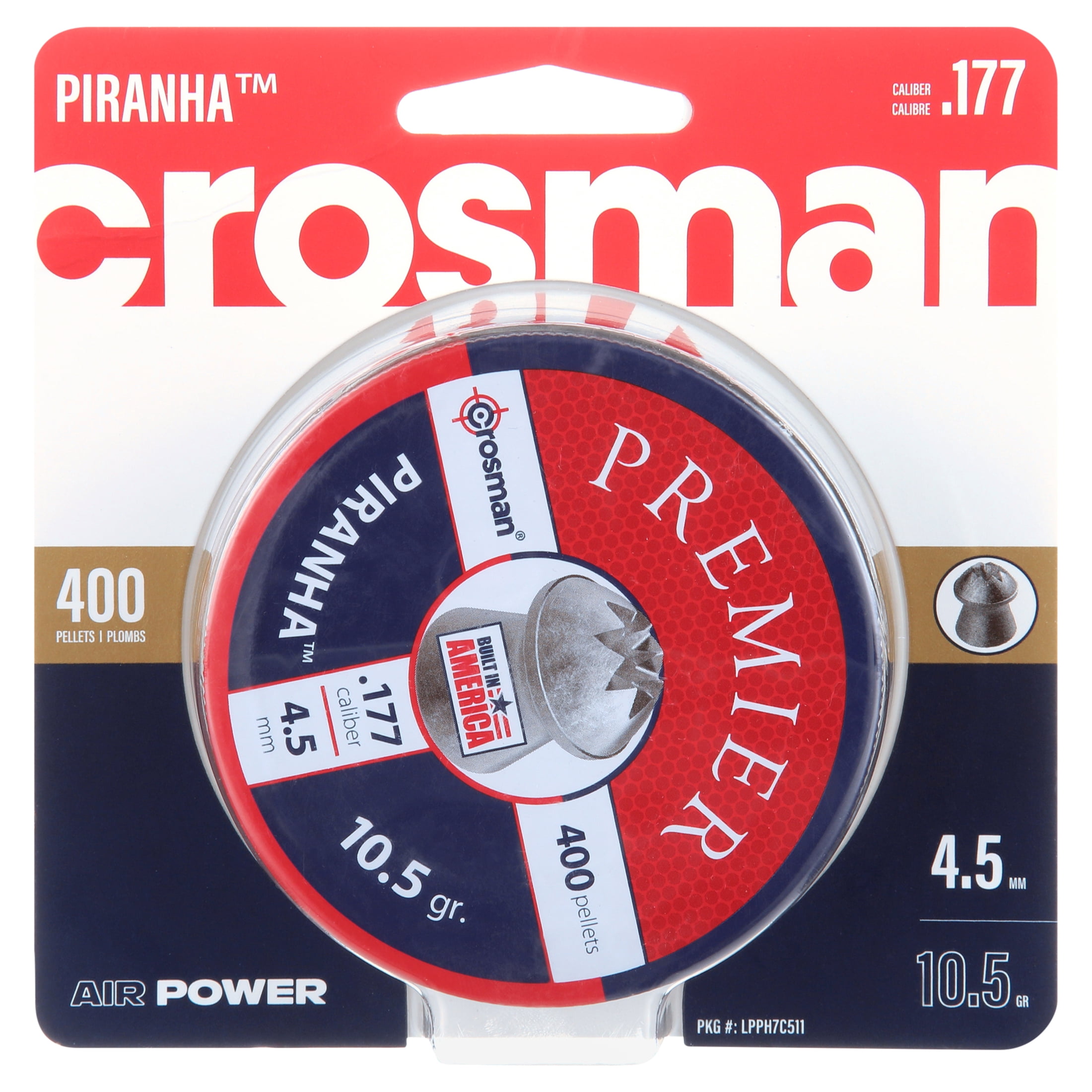 Crosman Piranha Premier .177 Caliber Pellets, 10.5 Gr., 400 Count, LPPH7