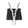 thumbnail image 2 of FOCUSNORM Femmes Crop Cami Tops Sans Manches Tie-Up devant Dentelle Patchwork Ample Fit Camisole, 2 of 9