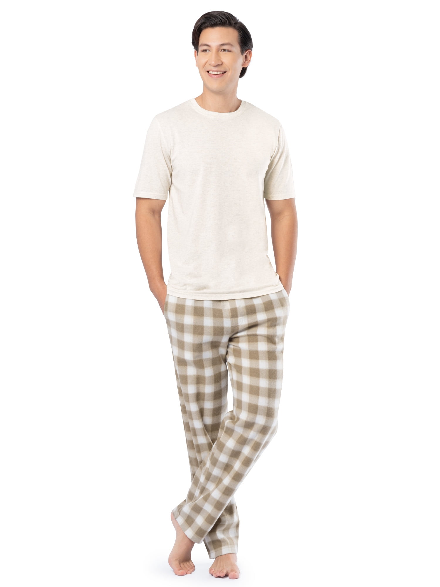 Fruit of the Loom Men's Crewneck Tee and Fleece Pajama Pants Set, 2-Piece, Sizes S-5XL