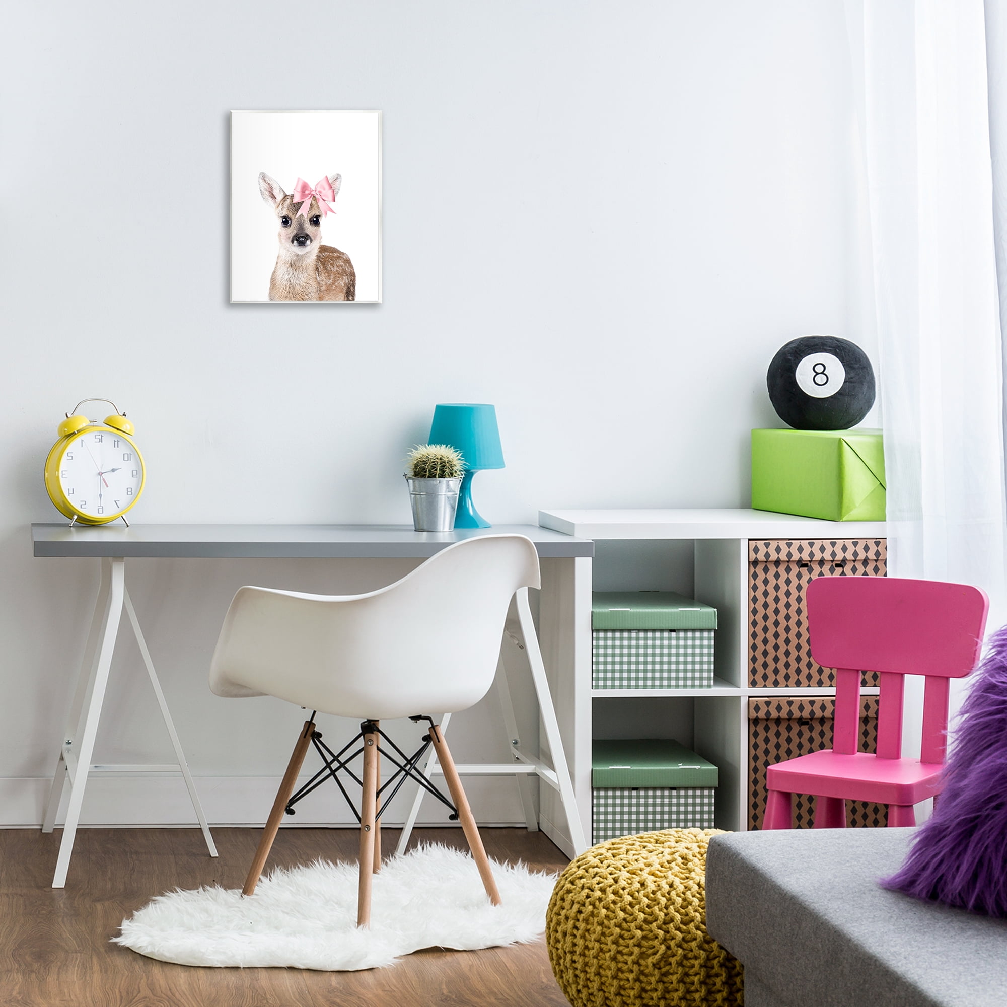 Stupell Industries Fawn with Pink Bow Animals Painting Unframed Art Print Wall Art, 11 x 14