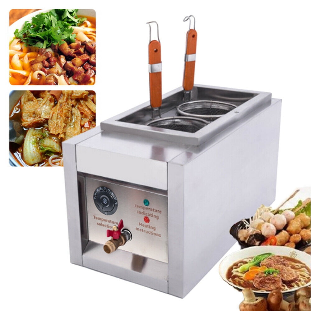 Commercial 2 Holes Noodle Cooking Machine Electric Pasta Cooker w/ Filter Basket 