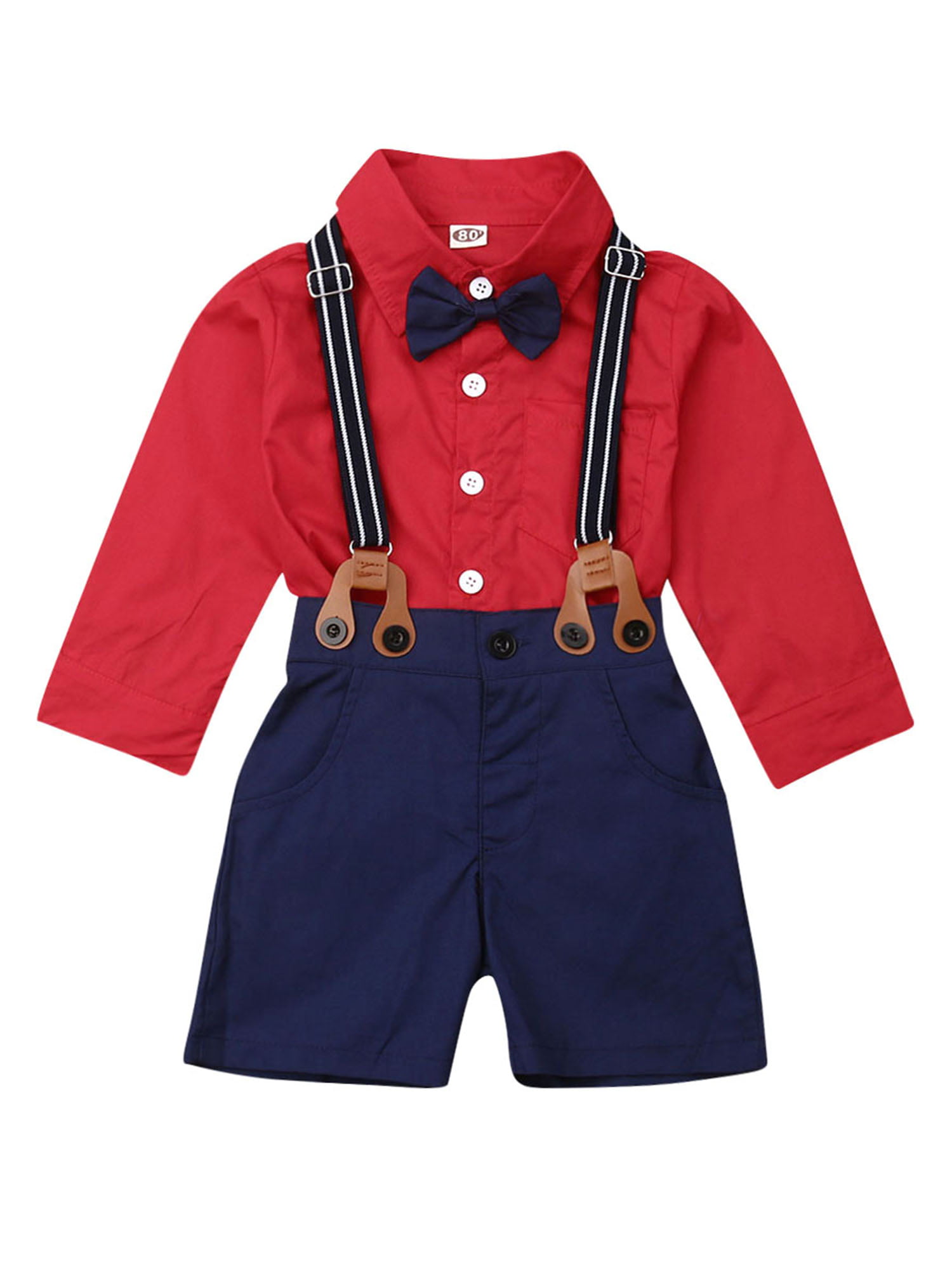 Little Toddler Boys 3Pcs Gentleman Long Sleeves Shirt+Suspender Colorful Pants+Bow Tie Outfit Clothes Set 