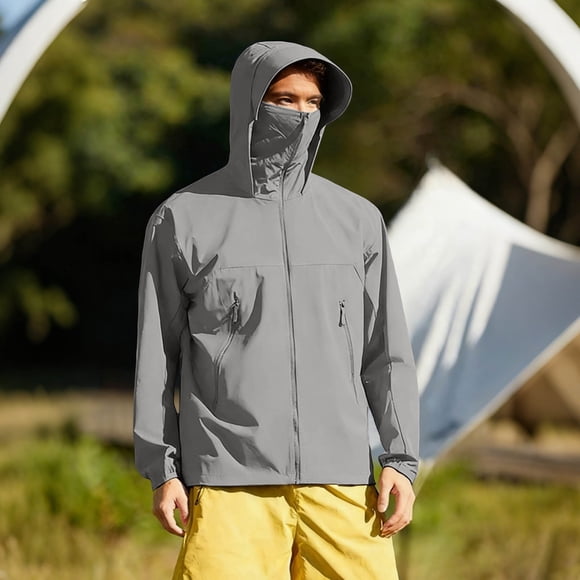 SBYOJLPB Cardigan à Capuche à Manches Longues pour Hommes, Couleur Unie, Fermeture Éclair, Veste Légère en Soie Glacée avec Protection Solaire