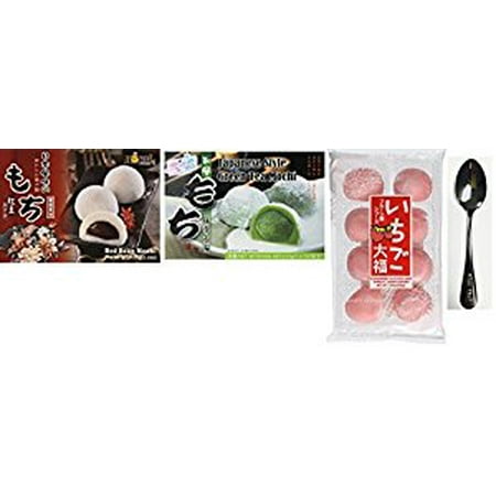 - Japanese Rice Cake Mochi Daifuku (Red Bean) 7.4 oz + Japanese Rice Cake Mochi Daifuku (Green Tea) 7.4 oz + Japanese Rice Cake Mochi Daifuku (Green Tea) 7.4 oz + One NineChef Spoon