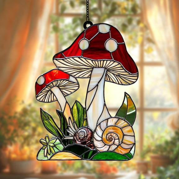 Faux Stained Glass Mushroom Suncatcher, Window Hanging Art Decor, Cottagecore Gift for Nature Lovers, Perfect Mushroom Wall Decoration