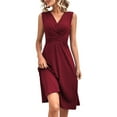 thumbnail image 2 of ITSAME Women's Smocked Midi Dress, Sleeveless V Neck Solid Color Elegant Formal Holiday Dresses Wine S, 2 of 9