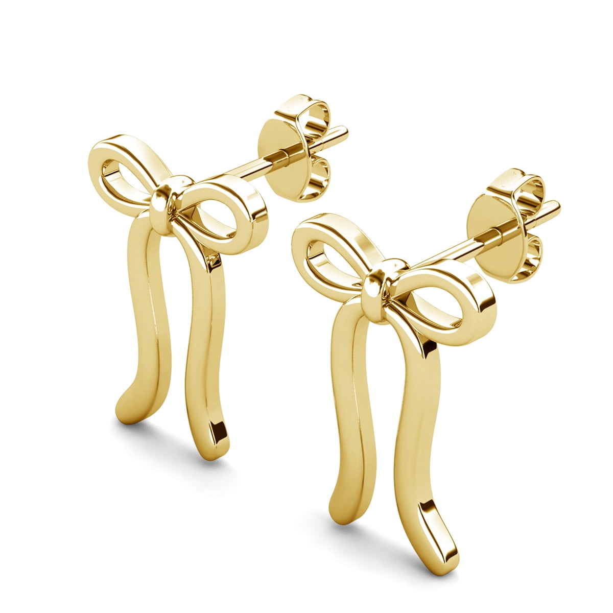 Cate & Chloe Lola 18k Yellow Gold Plated Ribbon Bow Drop Earrings, Gift for Women