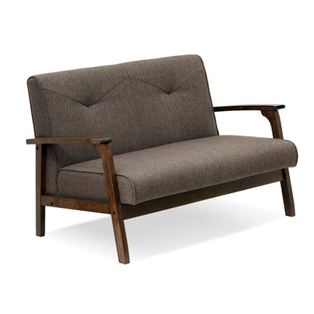 Furinno 45u0022 Mid Century Vintage Compact Loveseat, Dark Brown