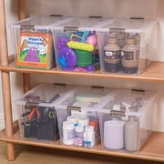 7 Qt Small Storage Bins with Lids Latching Plastic Stackable Clear 6 Packs