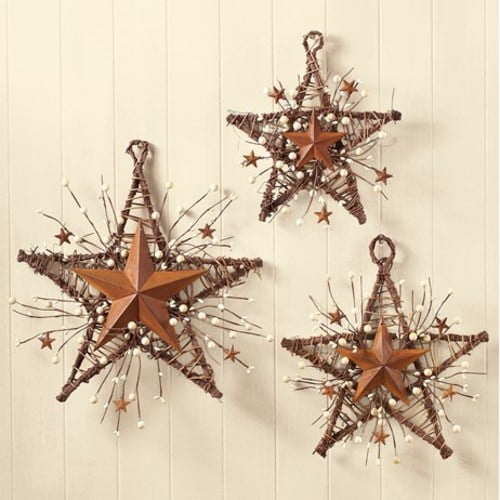 Rustic Country Primitive Berry Twig Metal Barn Stars Wall Hangings Home ...