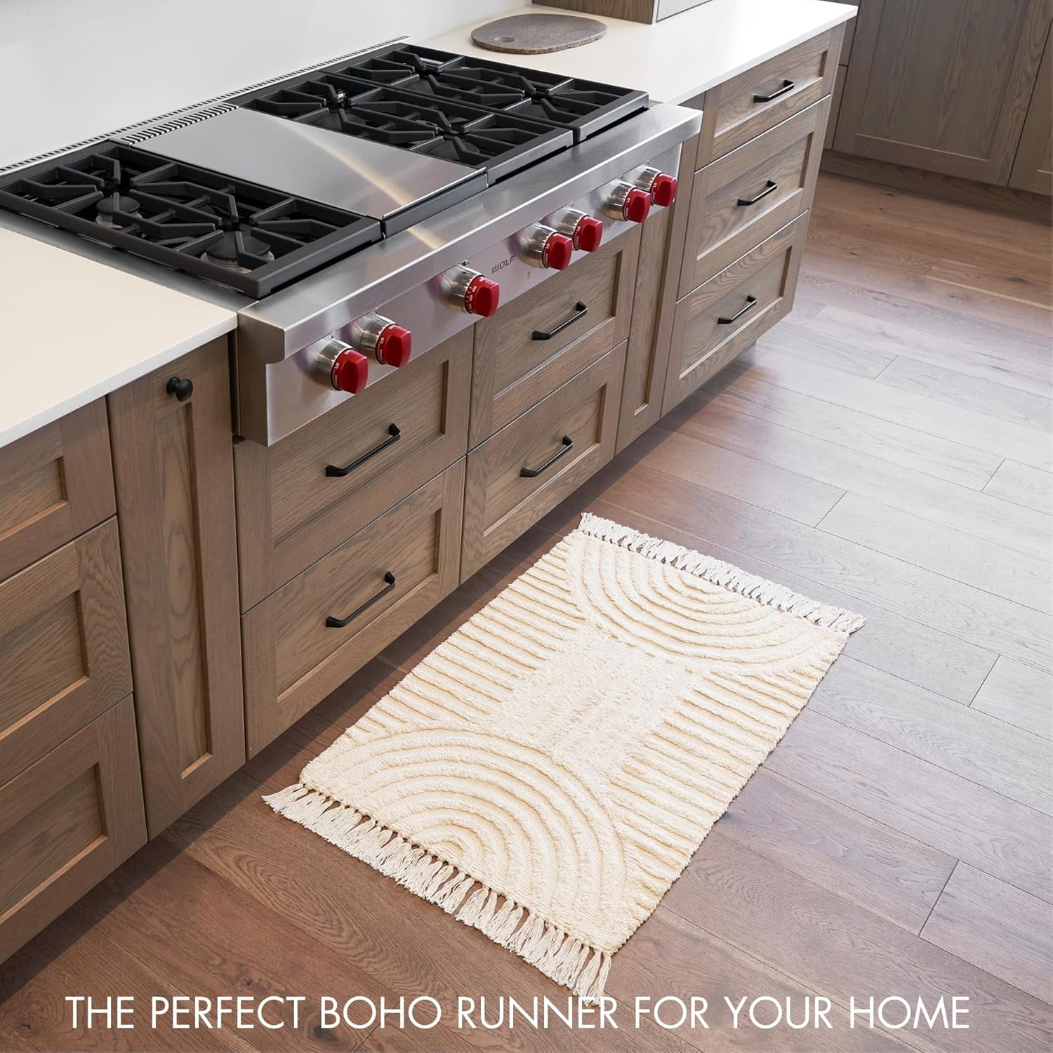 Boho Bathroom Rug with Tassels - Soft, Washable, Non-Slip Cotton Mat - Perfect 2x4.3 ft. Size to Enhance Modern Home Decor