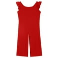 thumbnail image 6 of lcziwo Girls Wide Leg Loose Jumpsuit Kids Casual Cap Sleeve Round Neck Long Romper Summer Onesie Pants with Pockets Red Camisas Para Hombres, 6 of 9