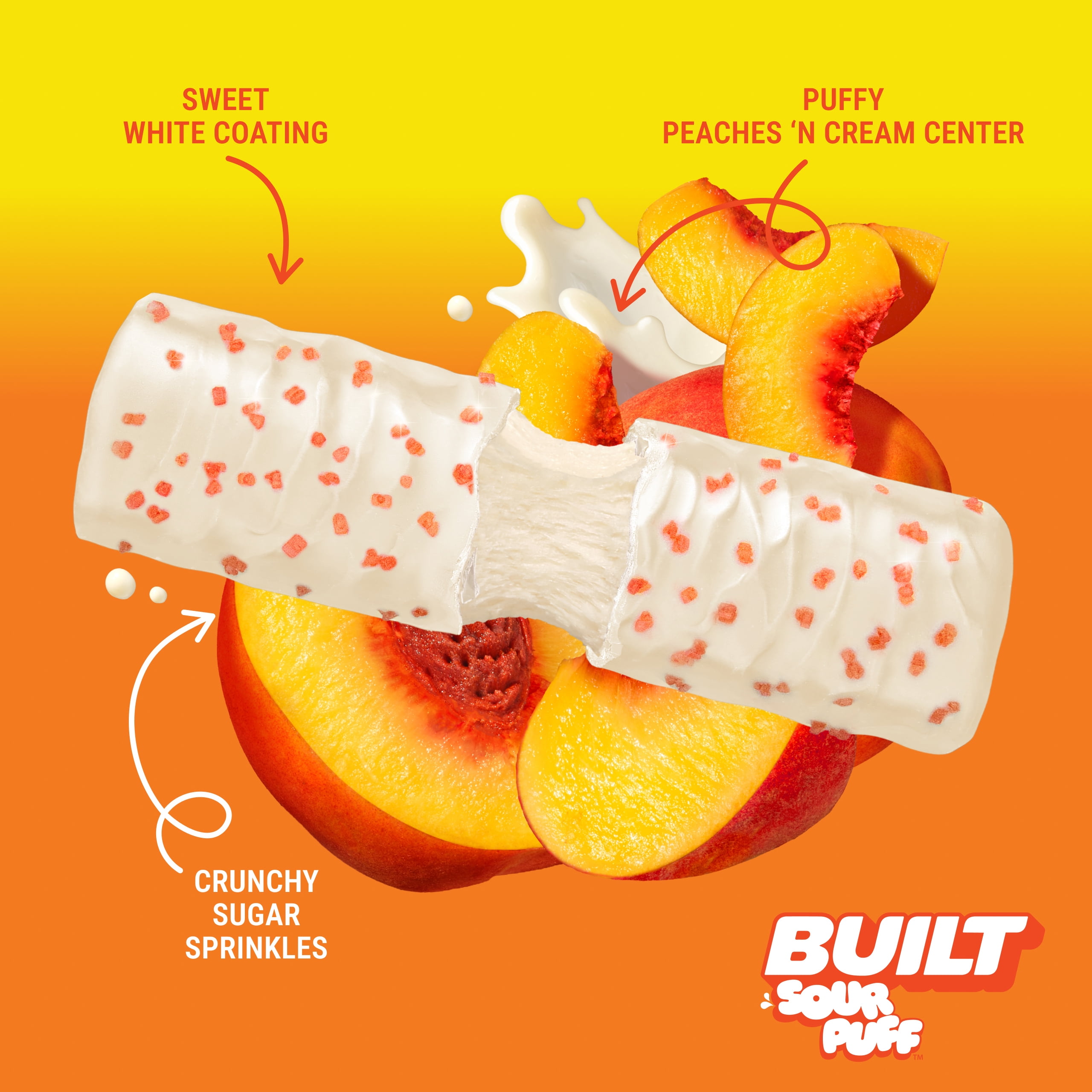 BUILT Bar Sour Puff Protein Bars, Sweet Peach Punch, Gluten Free, Sour Candy Snacks - 12ct