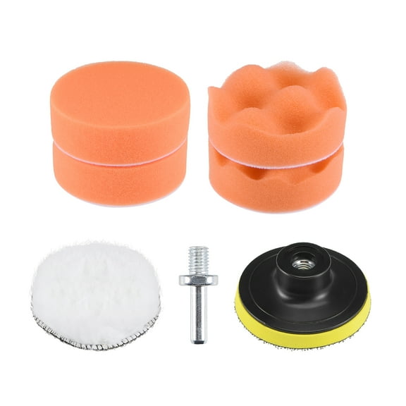 3" Foam Drill Polishing Kit 2pcs Flat 2pcs Waved Sponge Pads Orange 1pcs Wool Pad 1pcs Backing Pad M10 Drill Adapter
