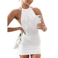 thumbnail image 2 of Wangscanis Robe d'Été Tricotée pour Femme, Jupe Dos Nu à Col Noué de Couleur Unie, 2 of 9