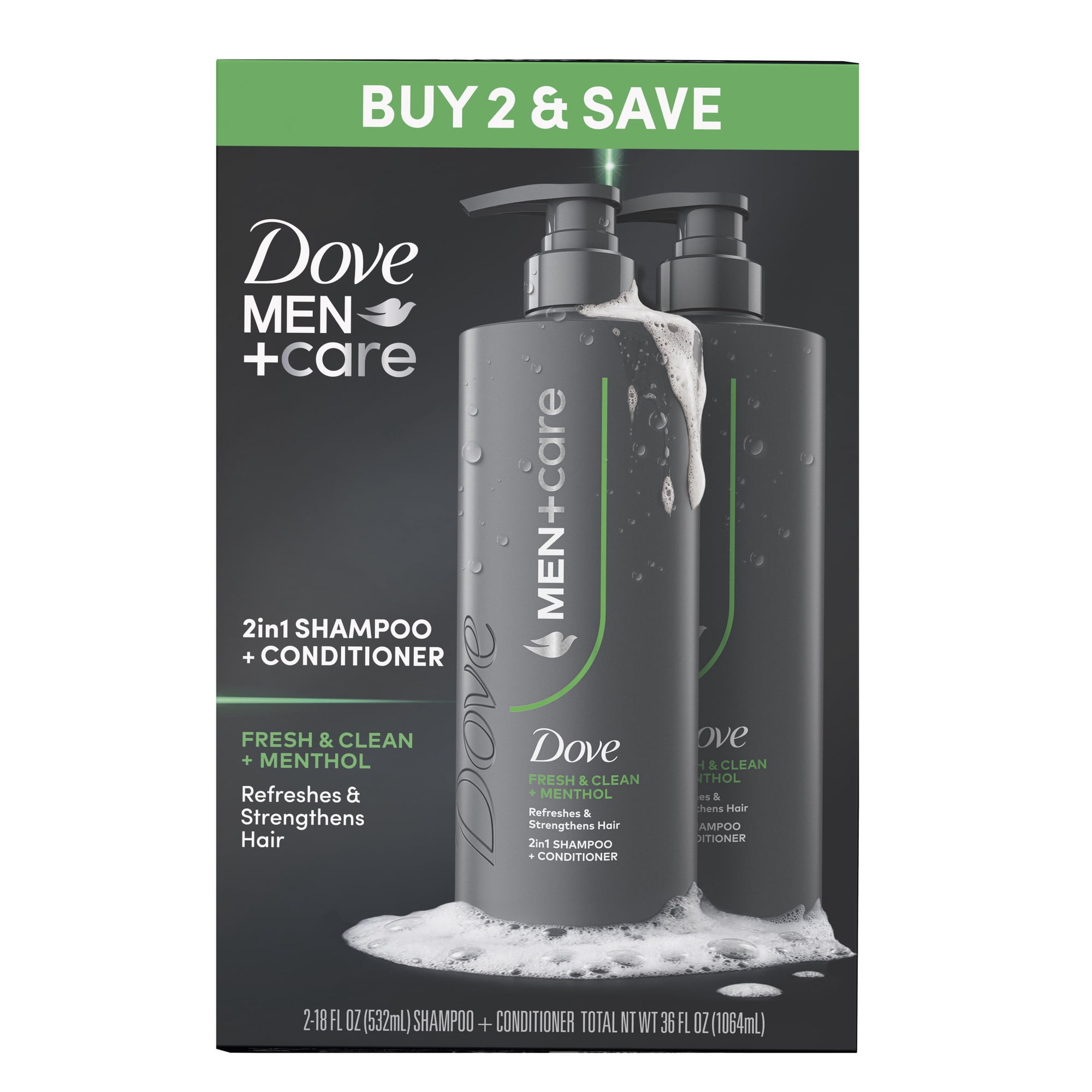 Dove Shampoo Twin Pack for Hair Refreshing & Strengthening Fresh Clean With Menthol, 18 fl oz 2