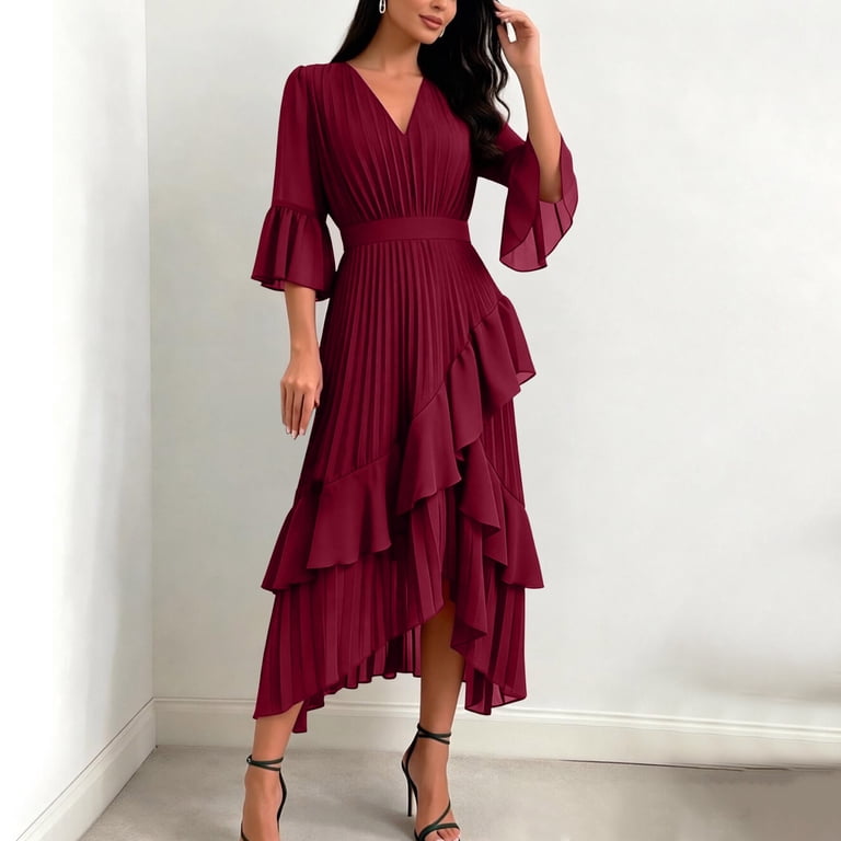 red ruffle wedding guest dress Women's Prom Dress Party Dress Wedding Guest Dress Long Dress Maxi Dre Koutun Dress