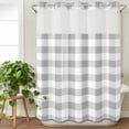 thumbnail image 3 of Grey Plaid No Hook Shower Curtain Waterproof,Bathroom Curtains with Snap in Liners and See Through Top Window,Gradient Geometric Buffalo White Checkered Hotel Style Bathtub Curtains Shower 72"Wx84"L, 3 of 8
