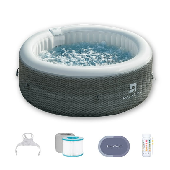 RELXTIME 82 Inch 4-6 Person Inflatable Round Hot Tub with 130 Jets and Heater Pump