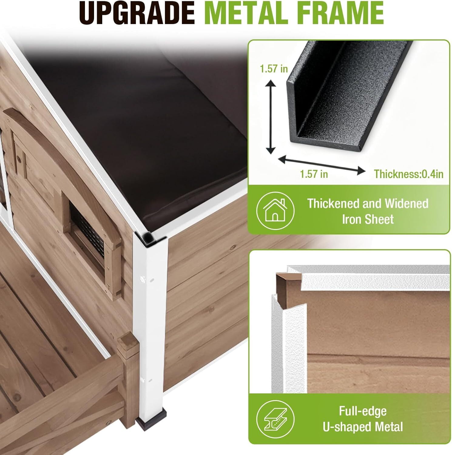 Aivituvin 44.6" L Dog House Outdoor with Anti-Chew Iron Frame, Weatherproof Dog Shelter Dog Crate for Small, Medium and Large Dogs Outside Light Brown