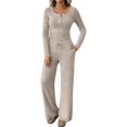 thumbnail image 2 of Women'S 2 Piece Matching Lounge Sets Fall Outfits Henley Neck Sweater Top Wide Leg Pants Sweat Suits M, 2 of 9