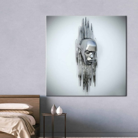 Silver Poster, Abstract Canvas, Modern Canvas Art, 3d Effect Portrait, 3d Art Canvas, 3d Effect Metallic Poster, Trendy Art Canvas, Canvas Wall Decor - Rolled Canvas