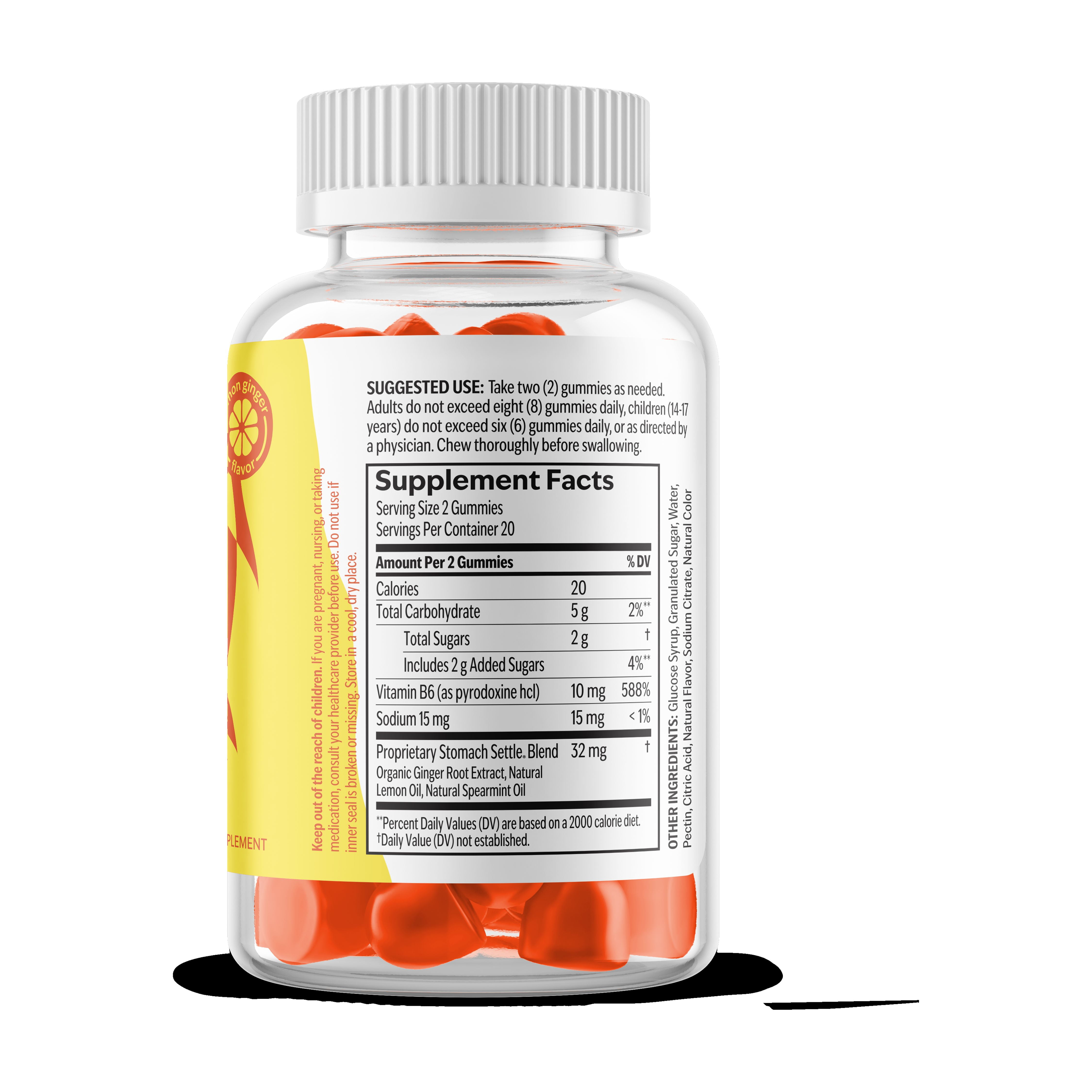 UpSpring Stomach Settle Gummies, with Vitamin B6, Lemon Ginger Flavor, 40 Count