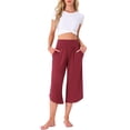 thumbnail image 2 of Pantalones de yoga de pierna ancha para mujer INSPIRE CHIC con bolsillos, pantalones de chándal recortados casuales M color rojo vino, 2 of 6