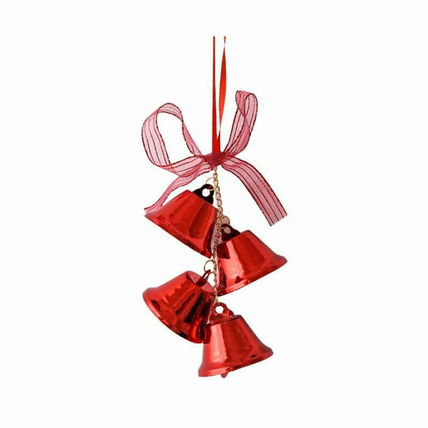 Adorno colgante de lazo y campana navideña para árbol de Navidad Rojo