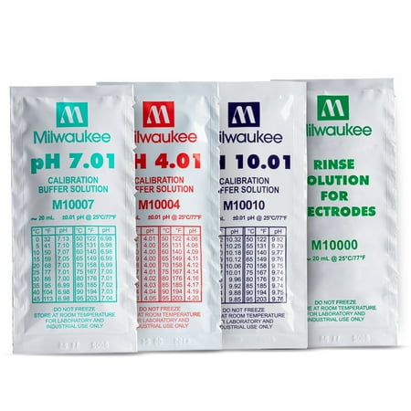 Milwaukee M1000AB Sachets of Buffer and Rinse Solutions (ph 4.01, 7.01, 10.01, and deionized water)